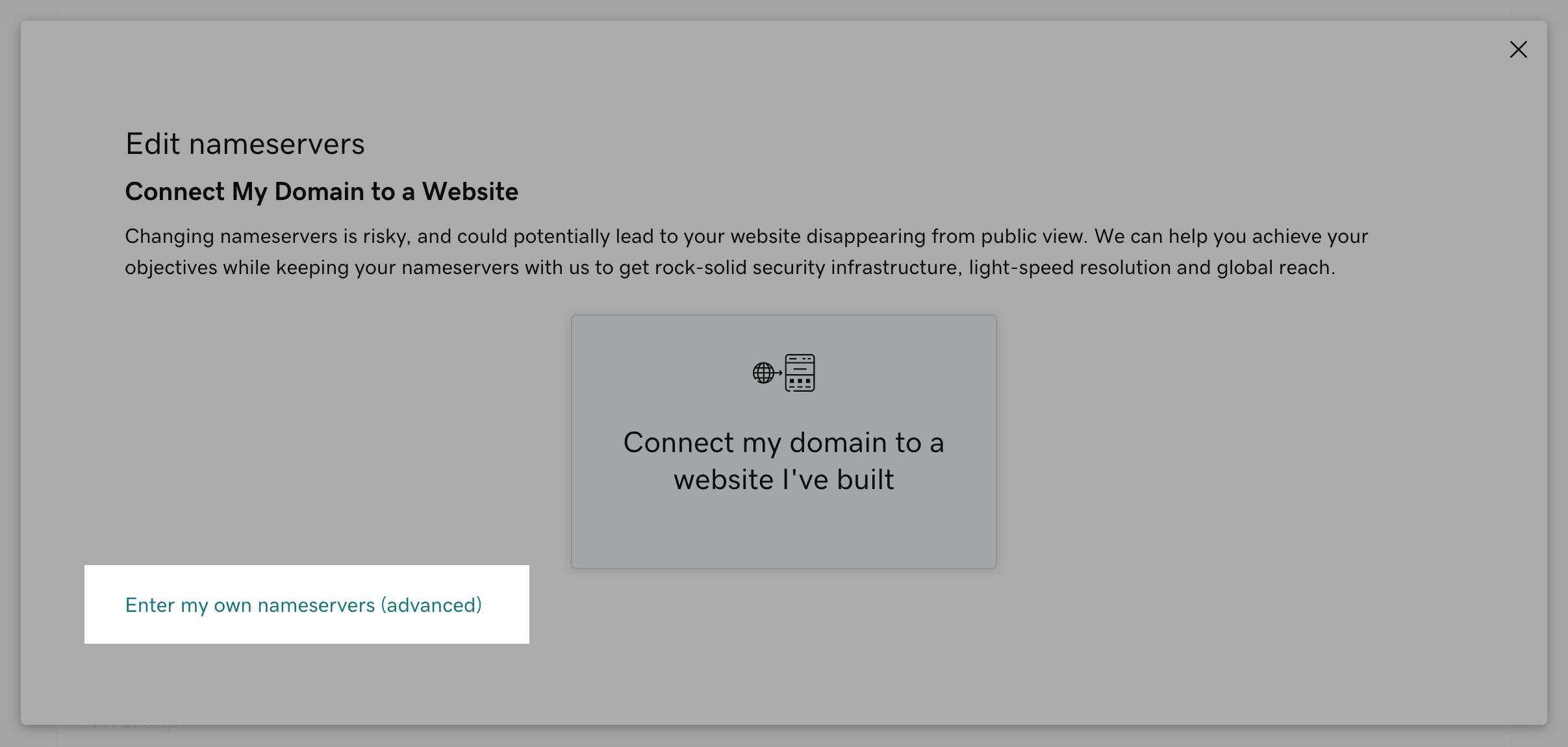 Enter your own nameservers