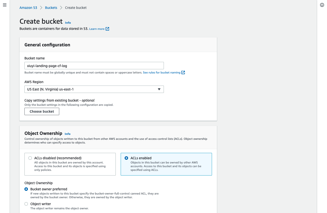 S3 bucket for CloudFront logs