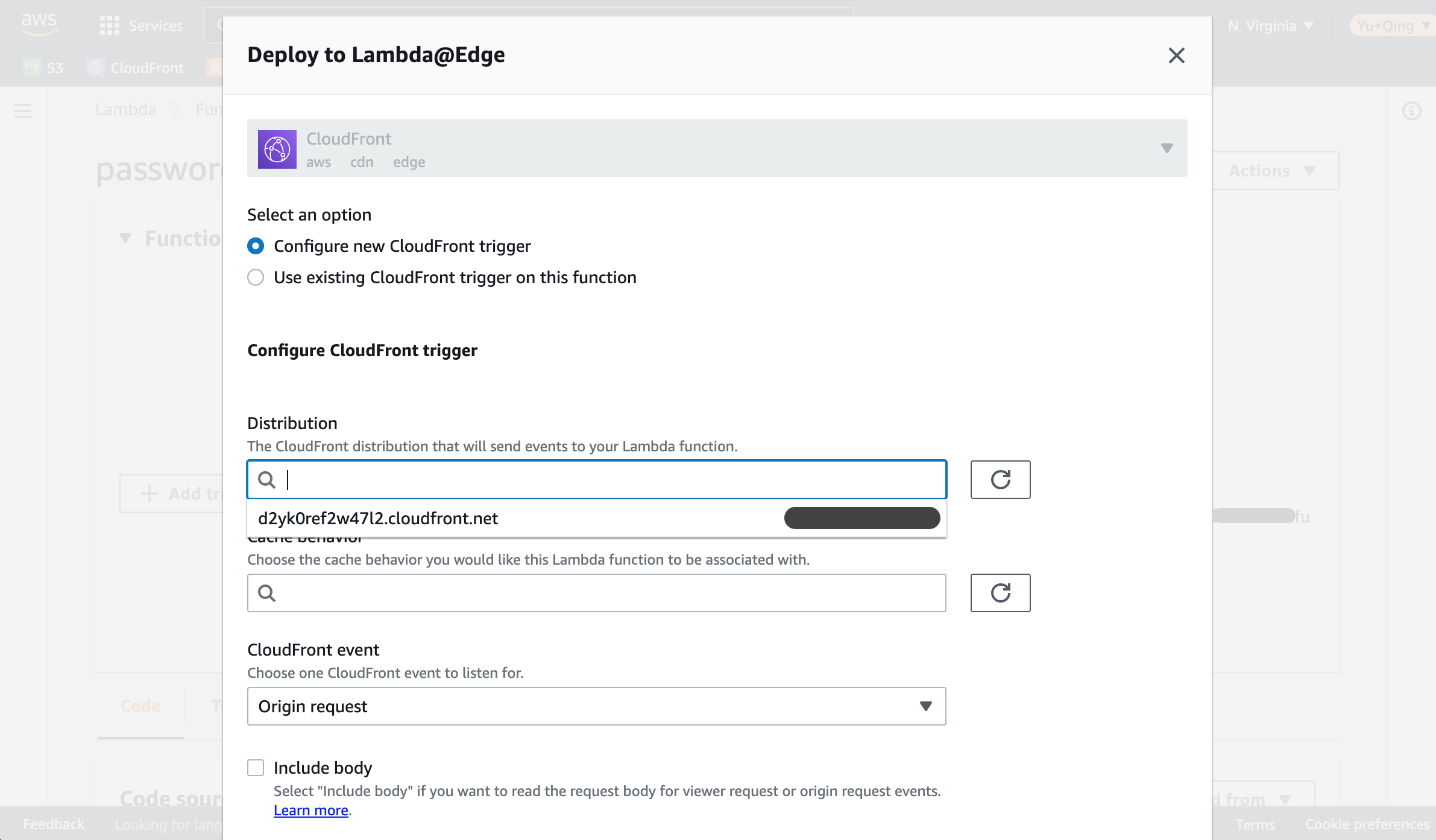 Create new CloudFront trigger